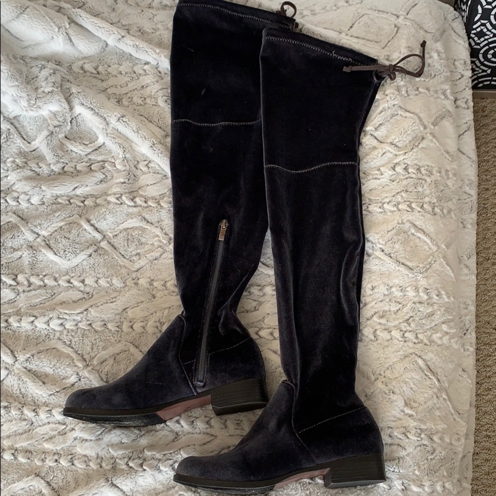 Blue Velvet Over the Knee Boots